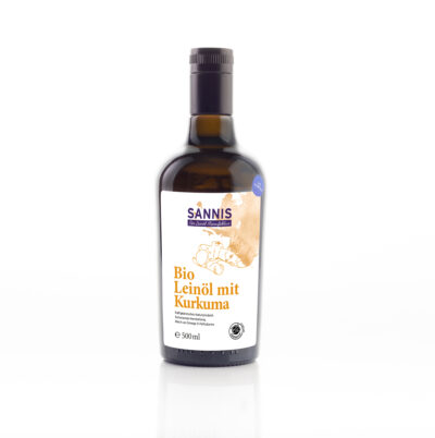SANNIS Bio-Leinöl mit Kurkuma <br> 500ml Flasche